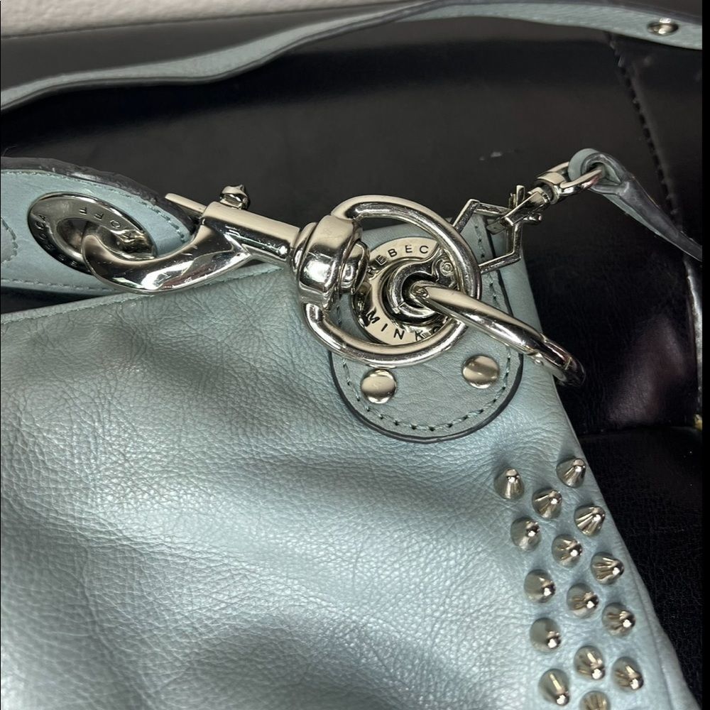Rebecca Minkoff Studded Satchel Bag Shoulder Purse Bright Light Blue​​​ - Picture 8 of 12